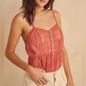 Free People Still The One Lace Trim Bodysuit Size L Coral